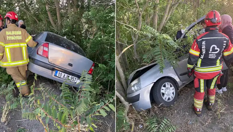 Balıkesir'de Kontrolden Çıkan Otomobil Şarampole Uçtu, İki Kişi Yaralandı